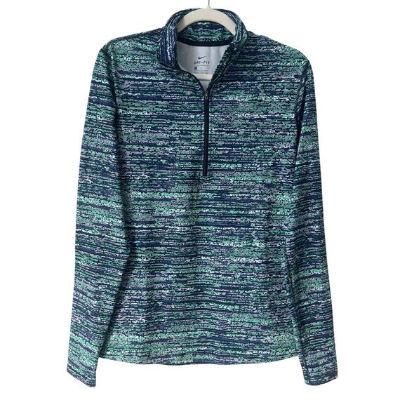 Nike Dri Fit Quarter Zip Running Pullover Women L Long Sleeve Blue Green Workout - Picture 2 of 7